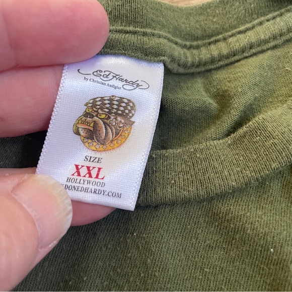 Ed Hardy green skull tattoo Y2K T-shirt XXL - Picture 4 of 6